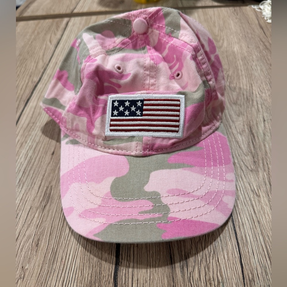 New Magellan Sportswear, pink and green trucker hat, USA flag, one size